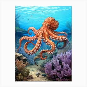 Octopus Exploring Illustration 1 Canvas Print