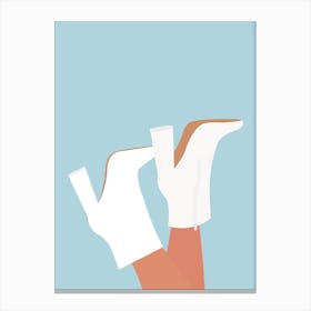 White Fashion Boots on Blue Background Canvas Print