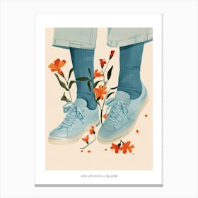 Live Life In Full Bloom Poster Blue Girl Shoes With Flowers 1 Canvas Print