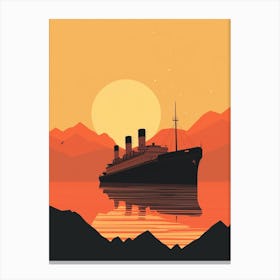 Titanic Ship At Sunset Sea Minimalist Illustration 3 Canvas Print