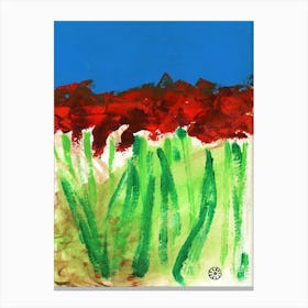 Tulip Field - blue red green vertical floral flowers Canvas Print