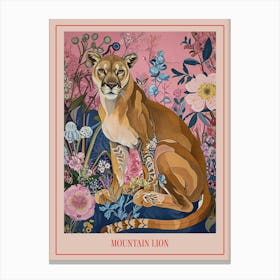 Floral Animal Painting Mountain Lion 3 Poster Canvas Print