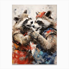 A Wrestling Raccoons In The Style Of Jasper Johns 1 Canvas Print