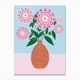 Flower Arrangement In Vase Pink And Blue Canvas Print