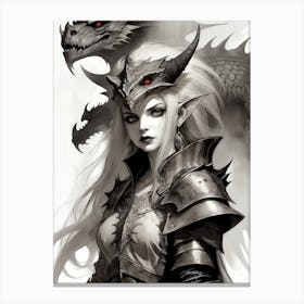 Dragonborn Black And White Painting (15) Canvas Print