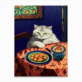 A White Cat And Pasta 3 Canvas Print