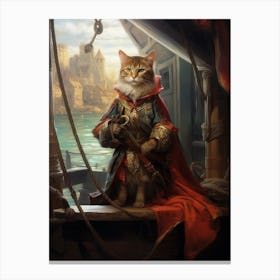 Cat As A Captain On A Medieval Boat 1 Canvas Print