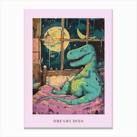 Dinosaur Snoozing In Bed At Night Abstract Illustration 1 Poster Canvas Print