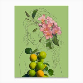 Girl With Flowers and lemons Canvas Print