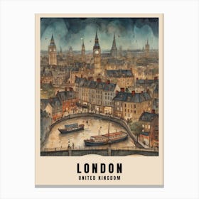 London Travel Poster Vintage United Kingdom Painting (16) Canvas Print