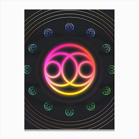 Neon Geometric Glyph in Pink and Yellow Circle Array on Black n.0321 Canvas Print