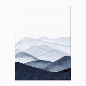 Blue Watercolor Mountain Landscape Canvas Print