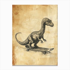 Vintage Apatosaurus Dinosaur On A Skateboard 2 Canvas Print
