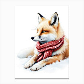 Arctic Fox Lying In Snow With A Fluffy Scarf Canvas Print