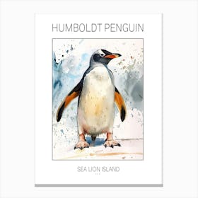 Humboldt Penguin Sea Lion Island Watercolour Painting 2 Poster Canvas Print
