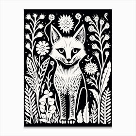 Fox In The Forest Linocut Illustration 28  Canvas Print