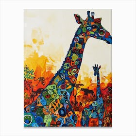 Geometric Colourful Giraffe & Calf 3 Canvas Print