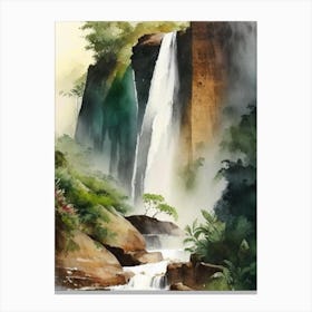 Satopanth Waterfall, India Water Colour  (2) Canvas Print
