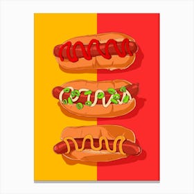 Hotdog Mustard And Ketchup Canvas Print