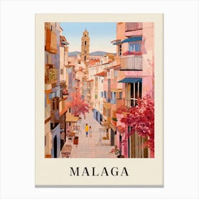 Malaga Spain 3 Vintage Pink Travel Illustration Poster Stampe su tela