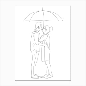 Couple Kissing Under Umbrella Canvas Print