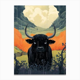 Black Bull In The Stormy Highlands Canvas Print
