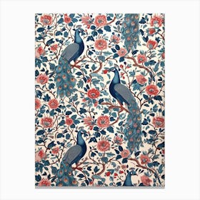 Peacock Floral Pattern Blue & Pink Canvas Print