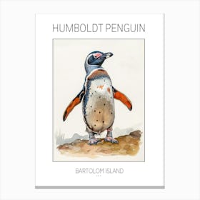 Humboldt Penguin Bartolom Island Watercolour Painting 1 Poster Canvas Print