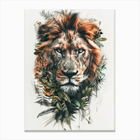 Double Exposure Realistic Lion With Jungle 8 Canvas Print