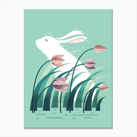 Rabbit, Resting in Tulips Canvas Print