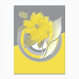 Vintage Double Dahlias Botanical Geometric Art in Yellow and Gray n.021 Canvas Print