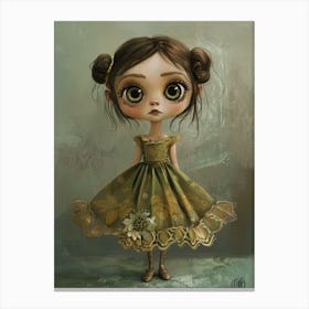 Little Girl In Green Dress Canvas Print