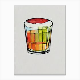 Bourbon Sour Minimal Line Drawing With Watercolour Cocktail Poster Canvas Print