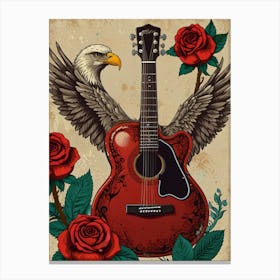 Eagle With Guitar And Roses Canvas Print