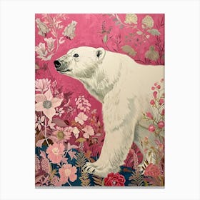 Floral Animal Painting Polar Bear 2 Canvas Print