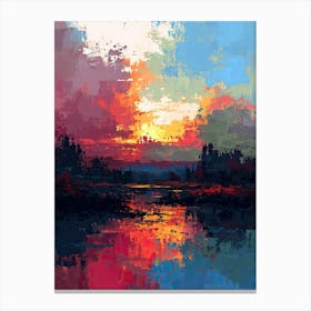 Sunset Over The Water | Pixel Art Series 1 Canvas Print