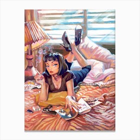 Gouache Illustration Pulp Fiction Beauty 1 Canvas Print