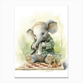 Elephant Painting Playing Chess Watercolour 3 Canvas Print