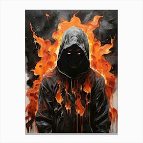 Hooded Man On Fire Canvas Print