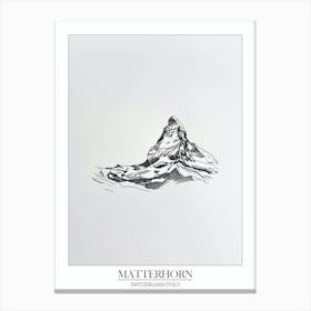 Matterhorn Switzerland Italy Line Drawing 3 Poster 2 Canvas Print
