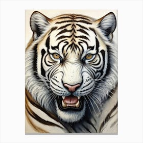 Angry White Tiger Face Canvas Print