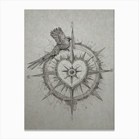 Compass With Bird Canvas Print