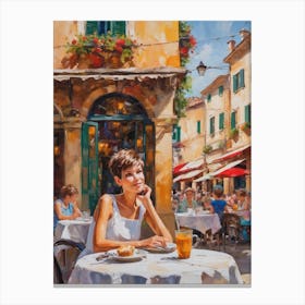 Woman In A Cafe Canvas Print