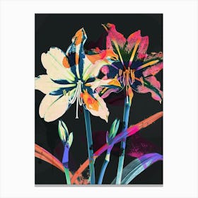 Neon Flowers On Black Amaryllis 7 Canvas Print