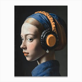 Girl With Headphones Canvas Print