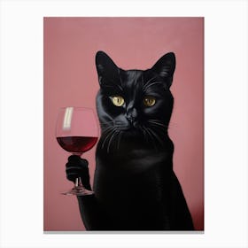 A Black Cat With A Wine Glass In Front Of Him Canvas Print