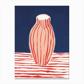 Pink Vase Red Stripes Canvas Print