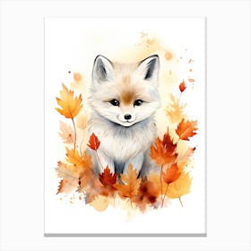 A Polar Fox Watercolour In Autumn Colours 2 Canvas Print
