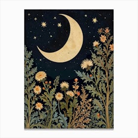 Moon And Daisies Style William Morris Art Print 7 Canvas Print