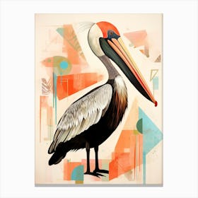 Bird Painting Collage Brown Pelican 4 Canvas Print